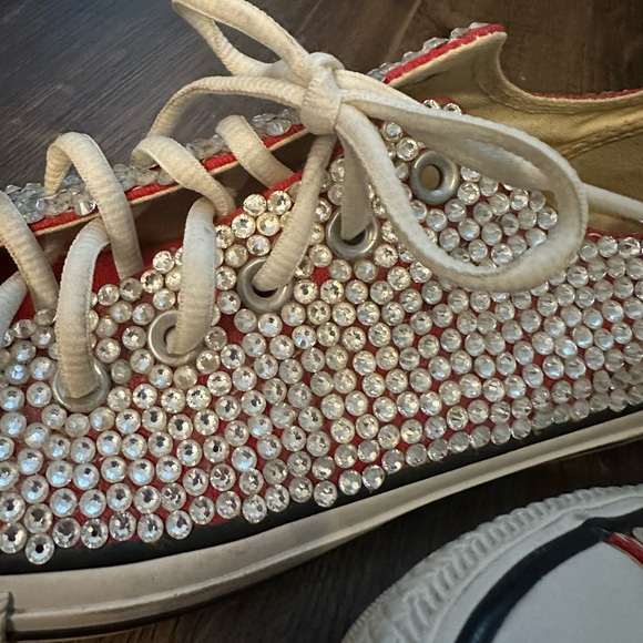 CONVERSE ALL STAR WHITE CUSTOMIZED using CRYSTALS Wedding Or For Fun Shoe Size 9 - Picture 7 of 13
